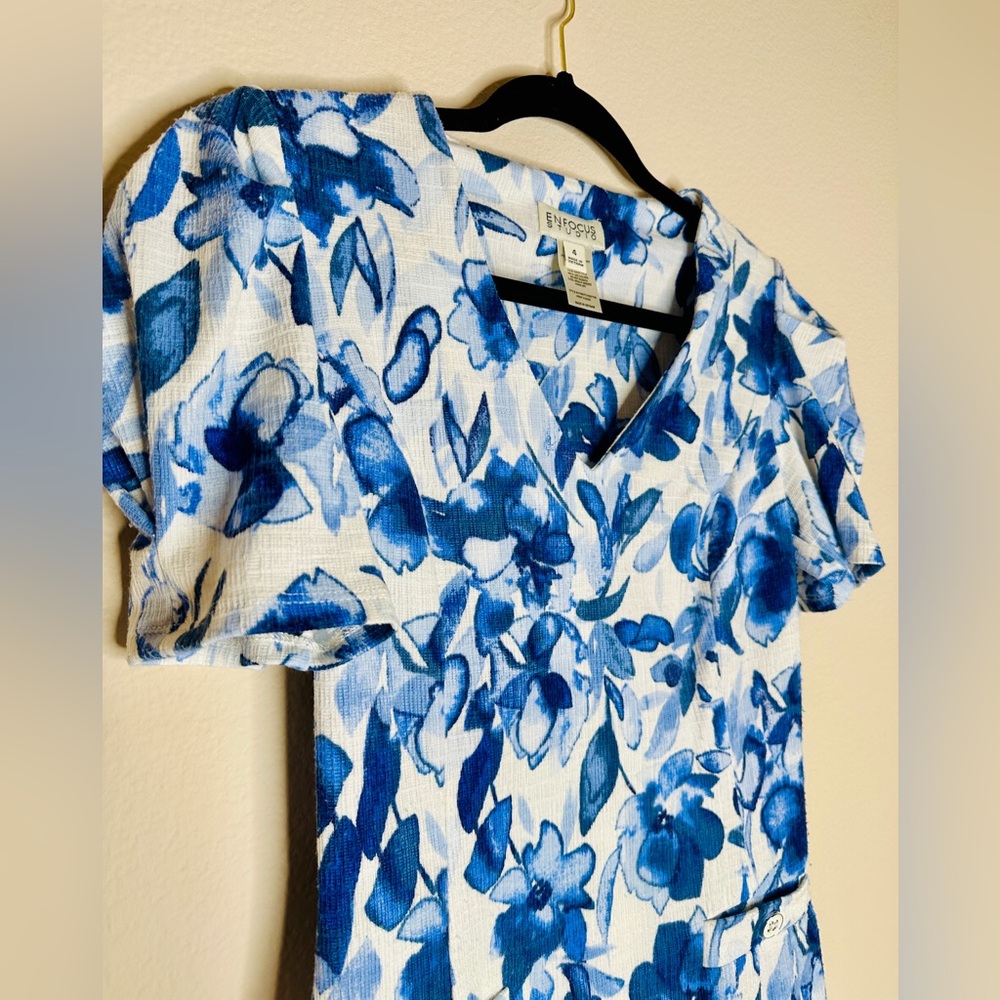 Enfocus Studio White and Blue Floral Dress